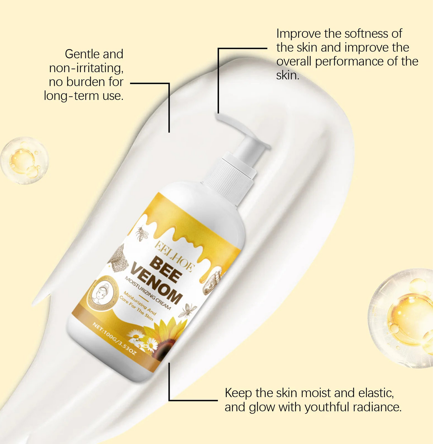 EELHOE Bee-Venom | Smooth Body Cream | Deeply Nourishing Brightening & Tightening Skin | Care Product Containing Vitamin E | Woman’s Body Cream Moisturiser 100g.