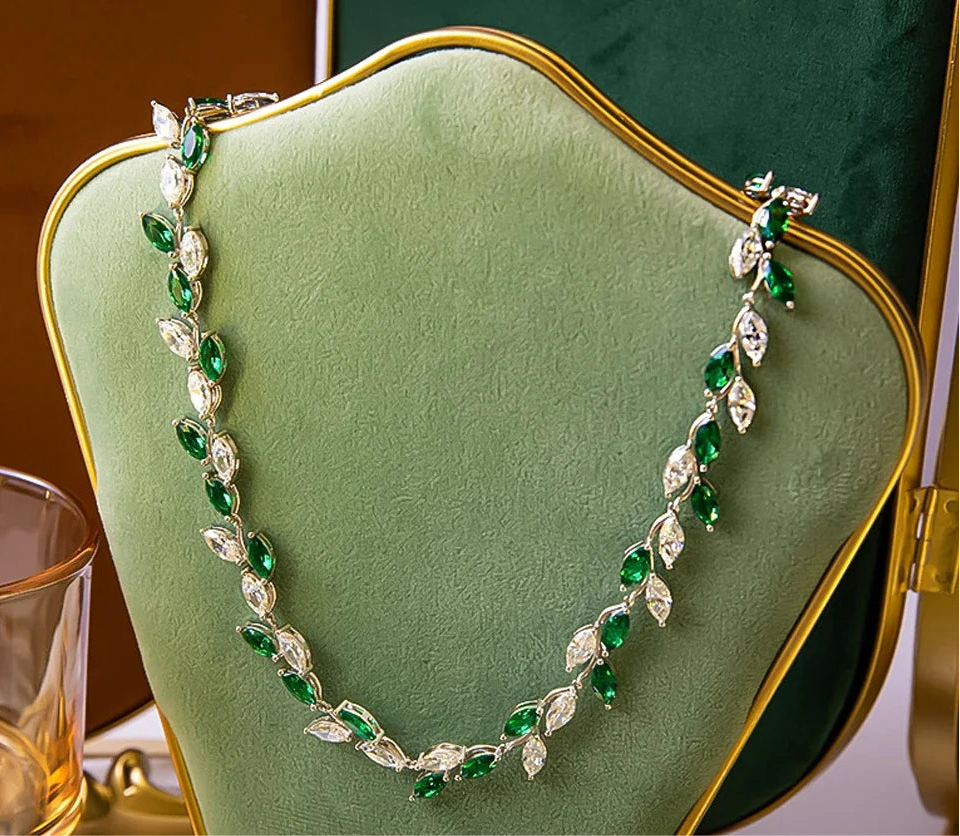 Luxury - Marquise Cut Mojssanite | Leaf-Shape Necklace & Earrings | Elegant Bridal Jewellery Sets.