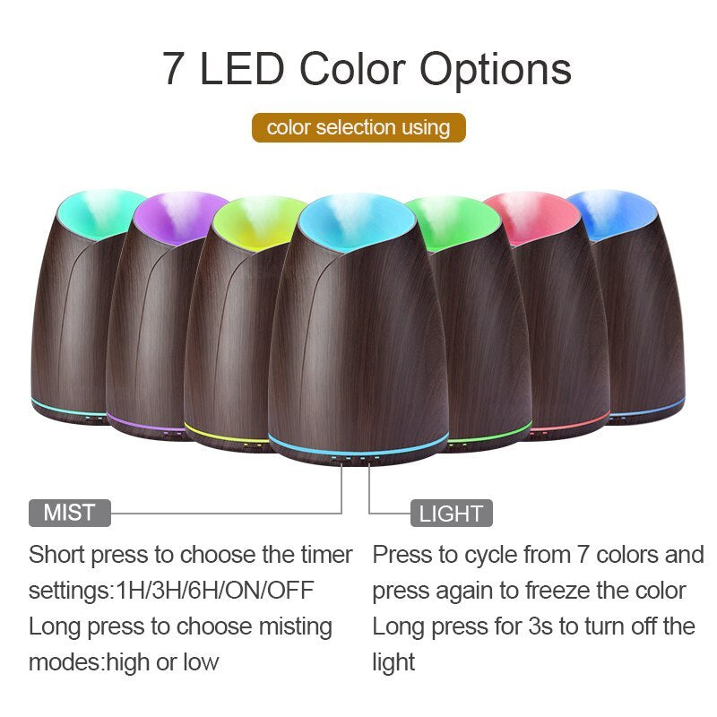 3-in-1 Aroma Diffuser, Humidifier & Air Purifier – LED Wood Grain.