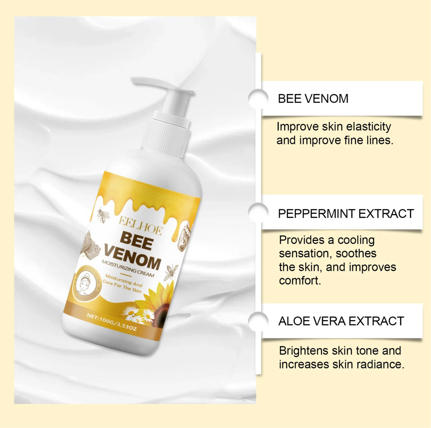EELHOE Bee-Venom | Smooth Body Cream | Deeply Nourishing Brightening & Tightening Skin | Care Product Containing Vitamin E | Woman’s Body Cream Moisturiser 100g.