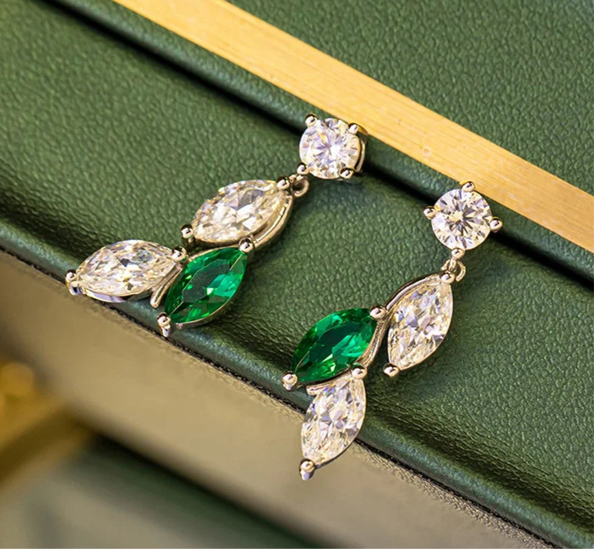 Luxury - Marquise Cut Mojssanite | Leaf-Shape Necklace & Earrings | Elegant Bridal Jewellery Sets.