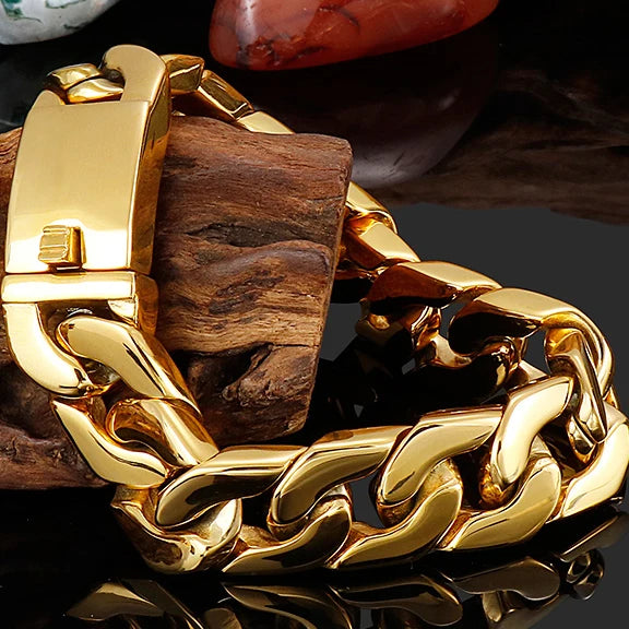 Polished Gold Stainless Steel Bracelet for Men | Luxury Chain Design