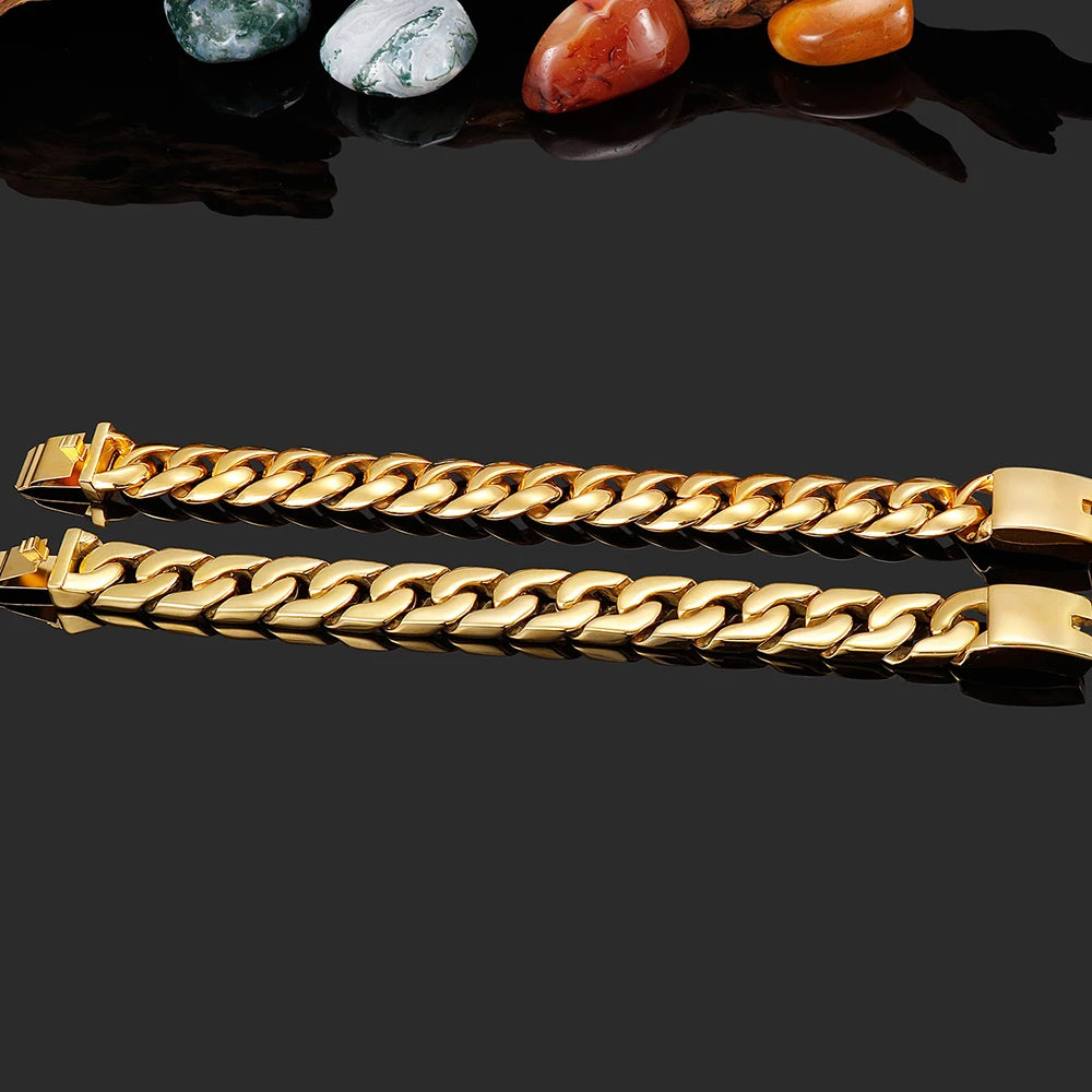 Polished Gold Stainless Steel Bracelet for Men | Luxury Chain Design