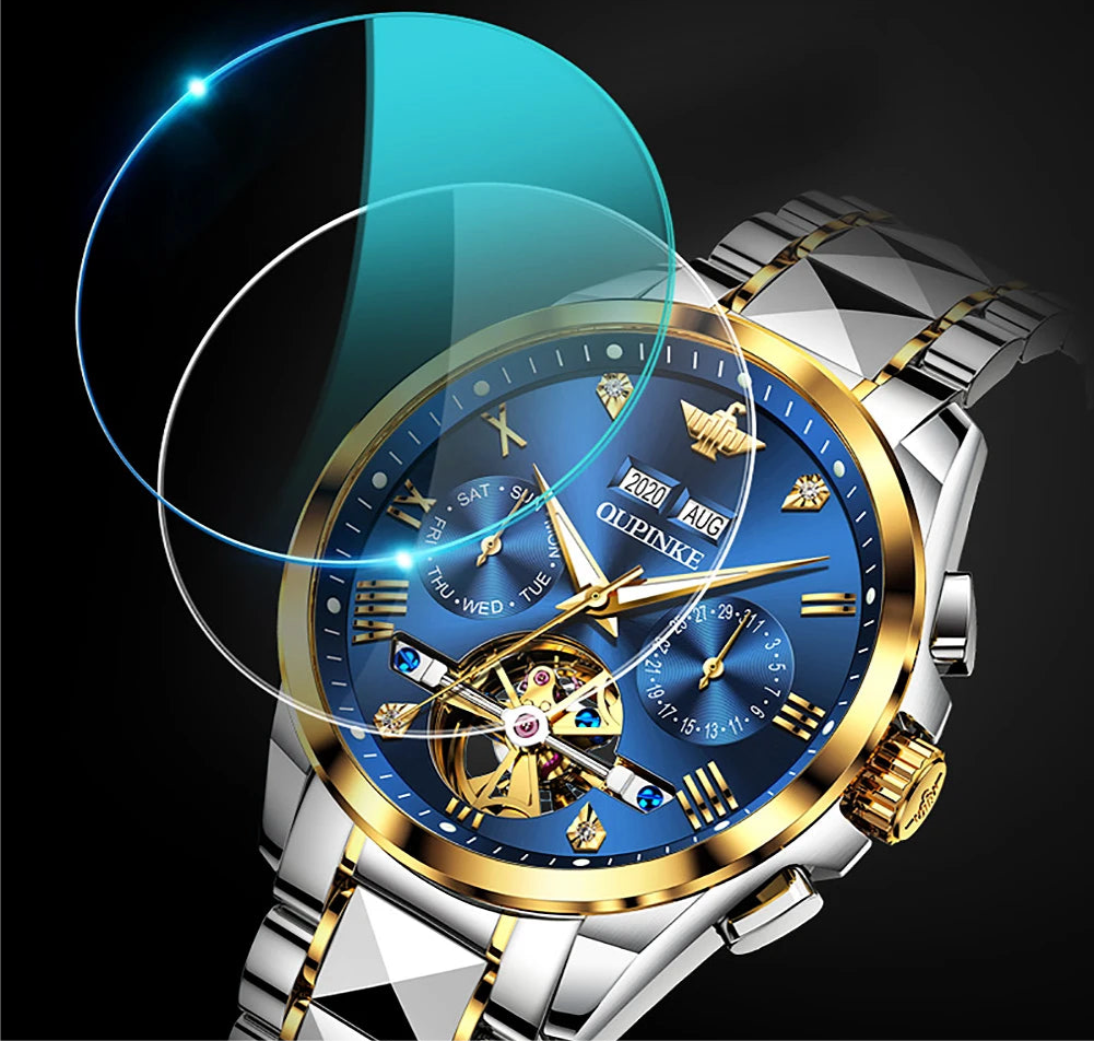 OUPINKE - Automatic Mechanical Watch for Men | 50M Waterproof | Sapphire Mirror | Luxury High Level Wristwtch.