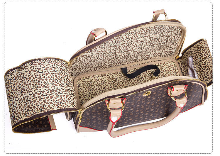 Practical Pet Travel Bag – PU Embossed Carrier for Cats & Small Dogs.