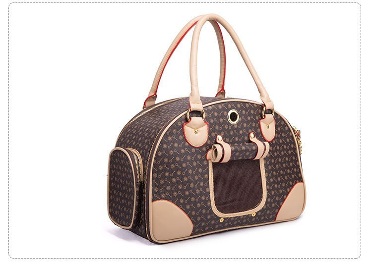 Practical Pet Travel Bag – PU Embossed Carrier for Cats & Small Dogs.
