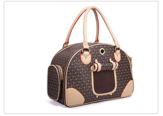 Practical Pet Travel Bag – PU Embossed Carrier for Cats & Small Dogs.
