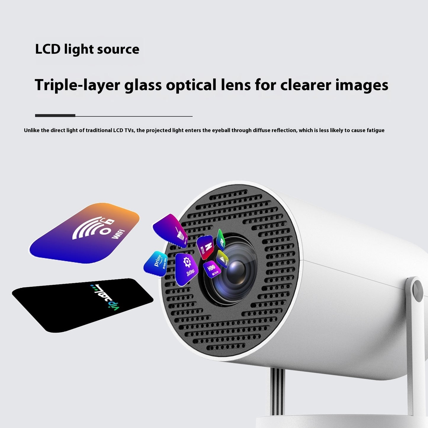 HY300 - Smart Mini Projector – 180° Rotation, Auto Focus, 5G WiFi, Android.