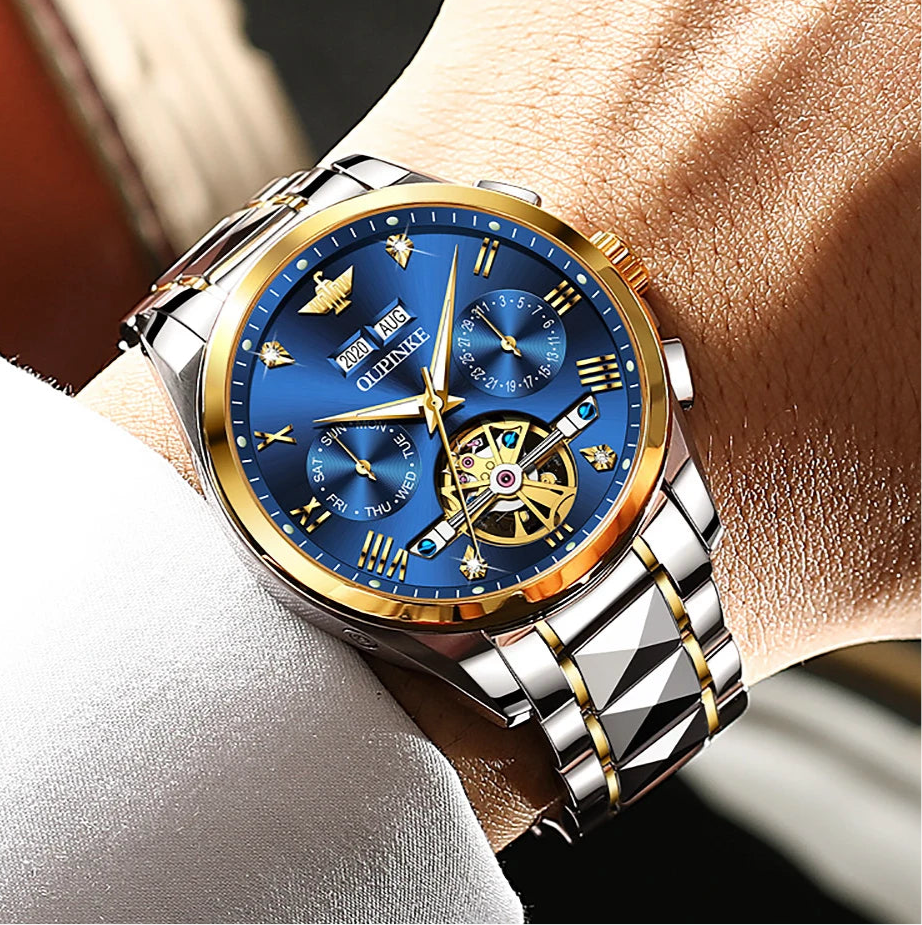 OUPINKE - Automatic Mechanical Watch for Men | 50M Waterproof | Sapphire Mirror | Luxury High Level Wristwtch.