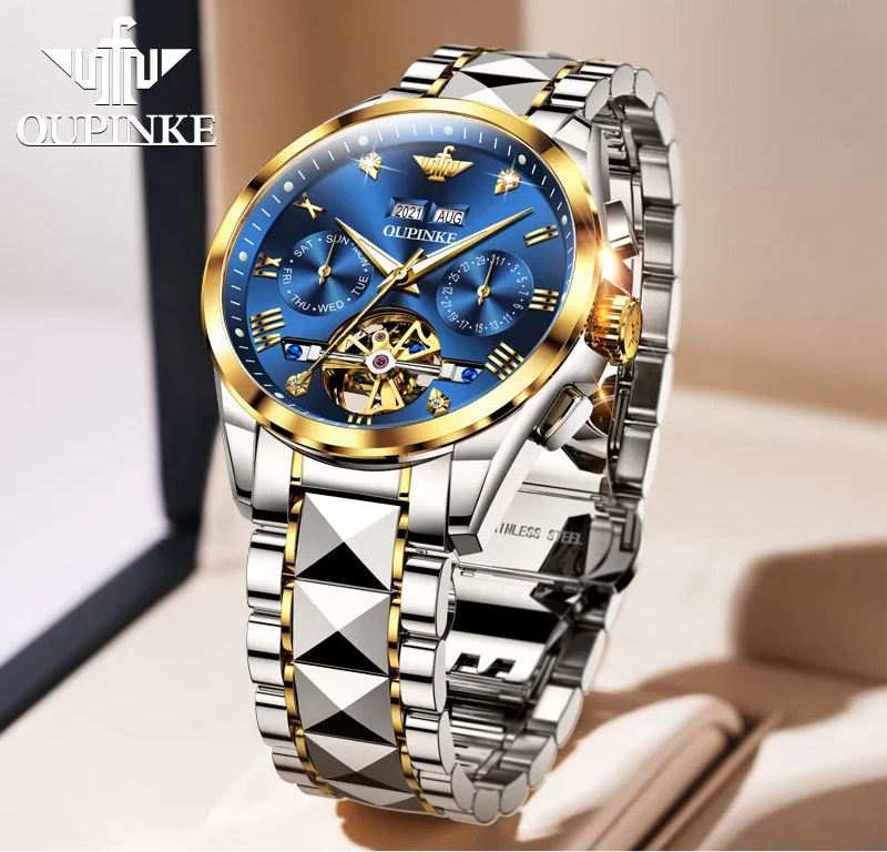 OUPINKE - Automatic Mechanical Watch for Men | 50M Waterproof | Sapphire Mirror | Luxury High Level Wristwtch.