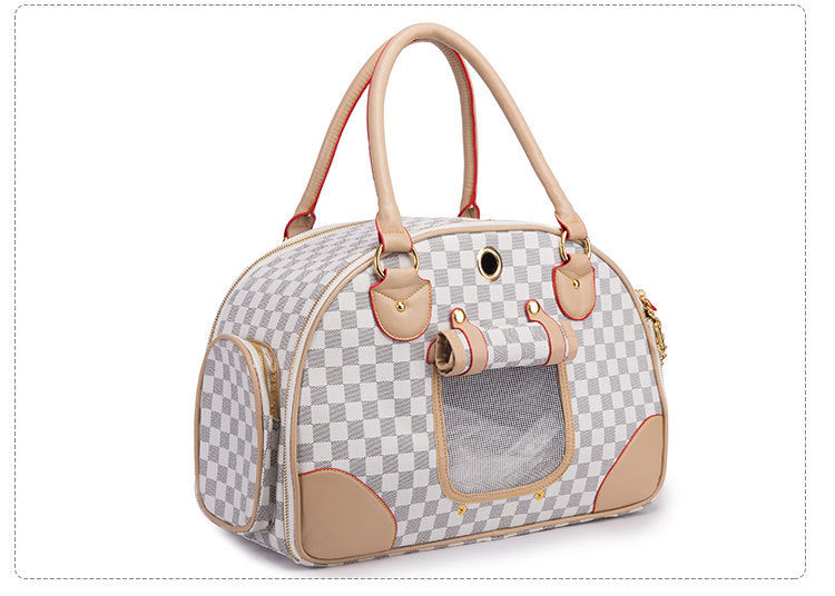 Practical Pet Travel Bag – PU Embossed Carrier for Cats & Small Dogs.
