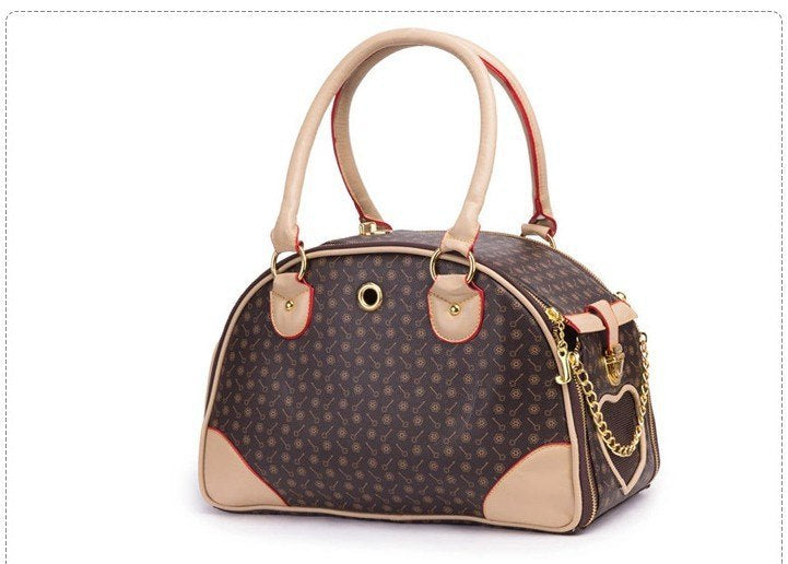 Practical Pet Travel Bag – PU Embossed Carrier for Cats & Small Dogs.