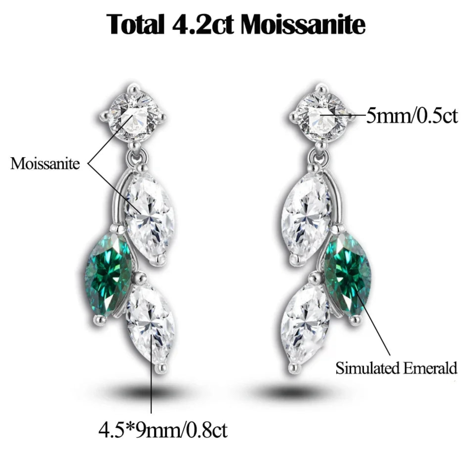 Luxury - Marquise Cut Mojssanite | Leaf-Shape Necklace & Earrings | Elegant Bridal Jewellery Sets.