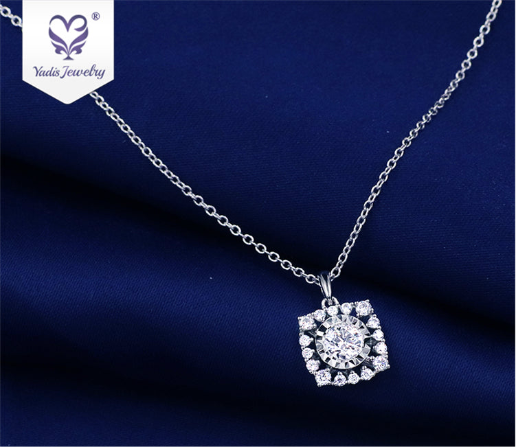 YADIS-2023 | Luxury Fine Sunflower Pendant | 10k White Gold | 16-Inch Length.