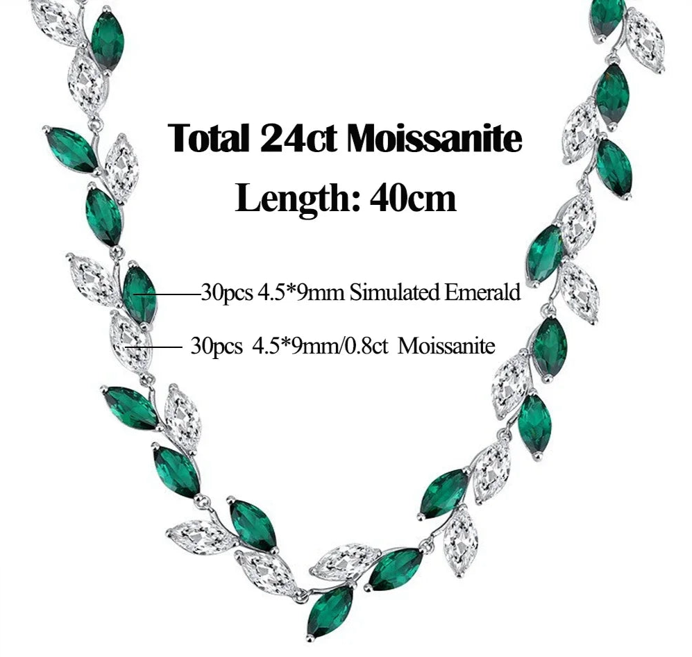 Luxury - Marquise Cut Mojssanite | Leaf-Shape Necklace & Earrings | Elegant Bridal Jewellery Sets.