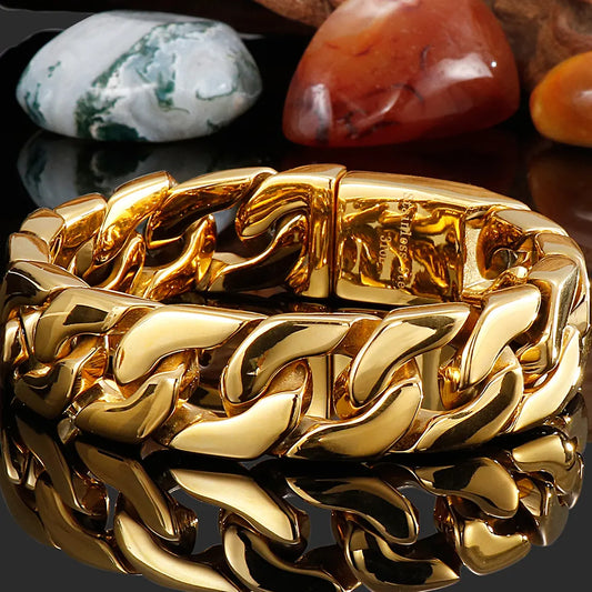 Polished Gold Stainless Steel Bracelet for Men | Luxury Chain Design