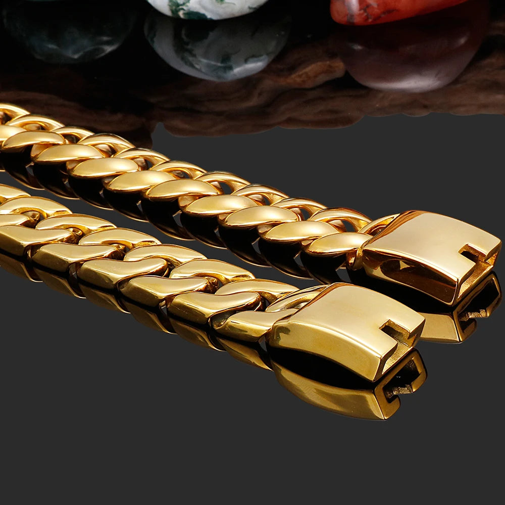Polished Gold Stainless Steel Bracelet for Men | Luxury Chain Design