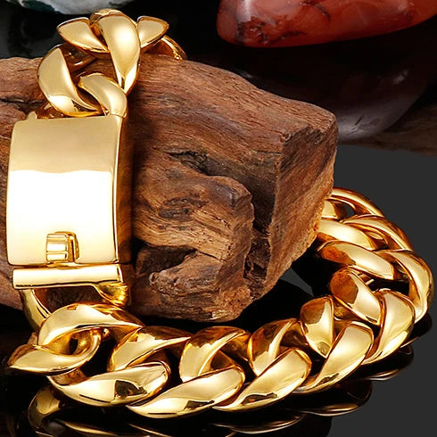 Polished Gold Stainless Steel Bracelet for Men | Luxury Chain Design