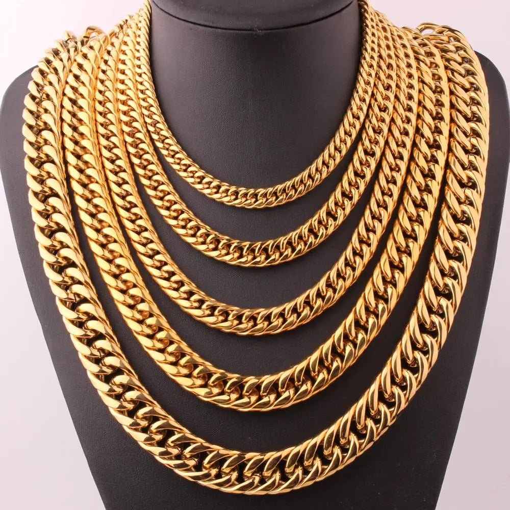 Gold Plated Necklace | Heavy 16-20mm Thick | Cuban Curb Link | Stainless Steel Chain.