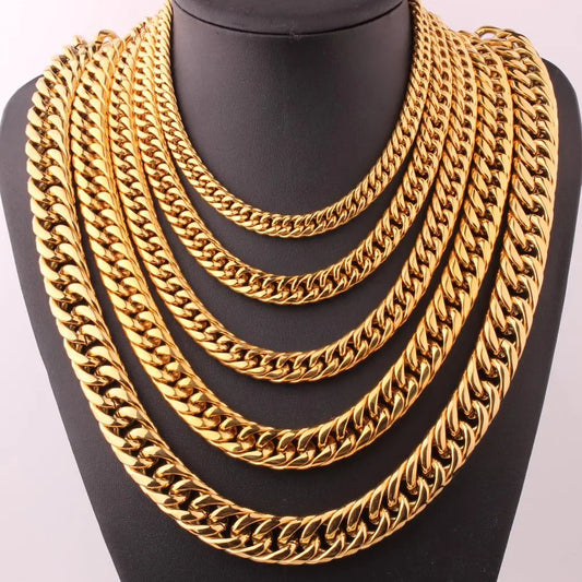 Gold Plated Necklace | Heavy 16-20mm Thick | Cuban Curb Link | Stainless Steel Chain.