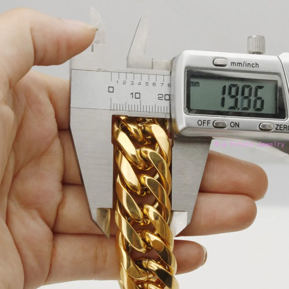 Gold Plated Necklace | Heavy 16-20mm Thick | Cuban Curb Link | Stainless Steel Chain.