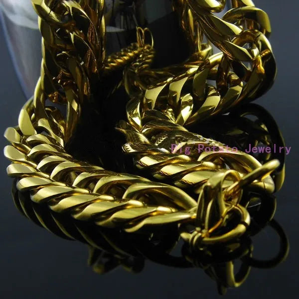 Gold Plated Necklace | Heavy 16-20mm Thick | Cuban Curb Link | Stainless Steel Chain.