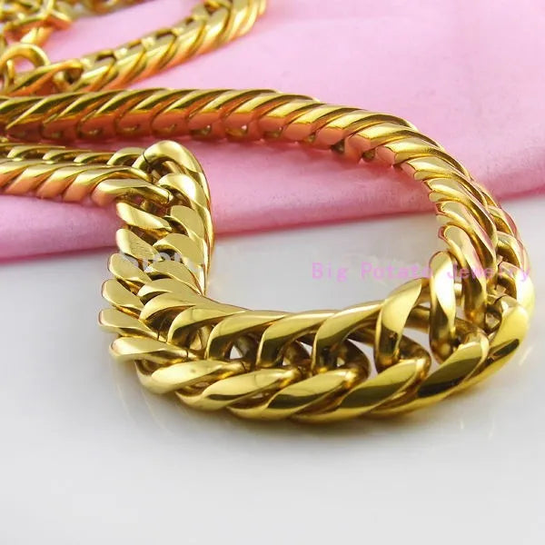 Gold Plated Necklace | Heavy 16-20mm Thick | Cuban Curb Link | Stainless Steel Chain.