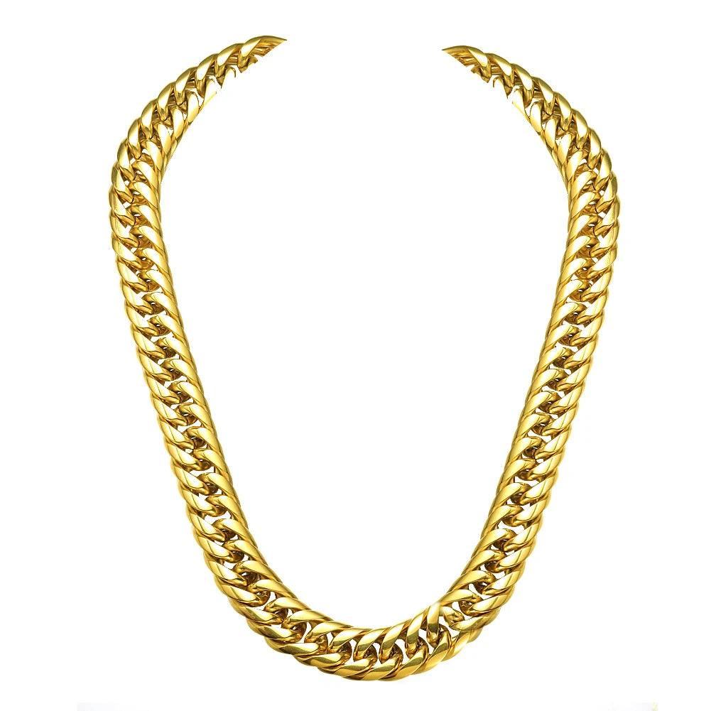Gold Plated Necklace | Heavy 16-20mm Thick | Cuban Curb Link | Stainless Steel Chain.