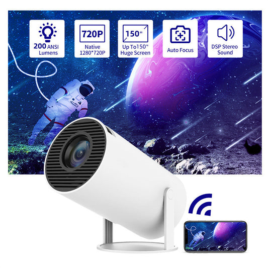 HY300 - Smart Mini Projector – 180° Rotation, Auto Focus, 5G WiFi, Android.